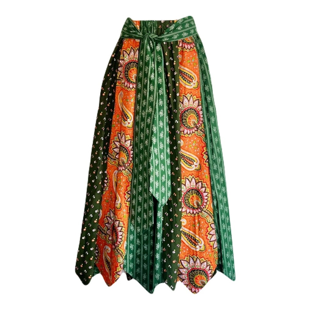 Vintage Glen of Michigan Multicolor Paneled Kerchief Hem, Belted Skirt, Size S